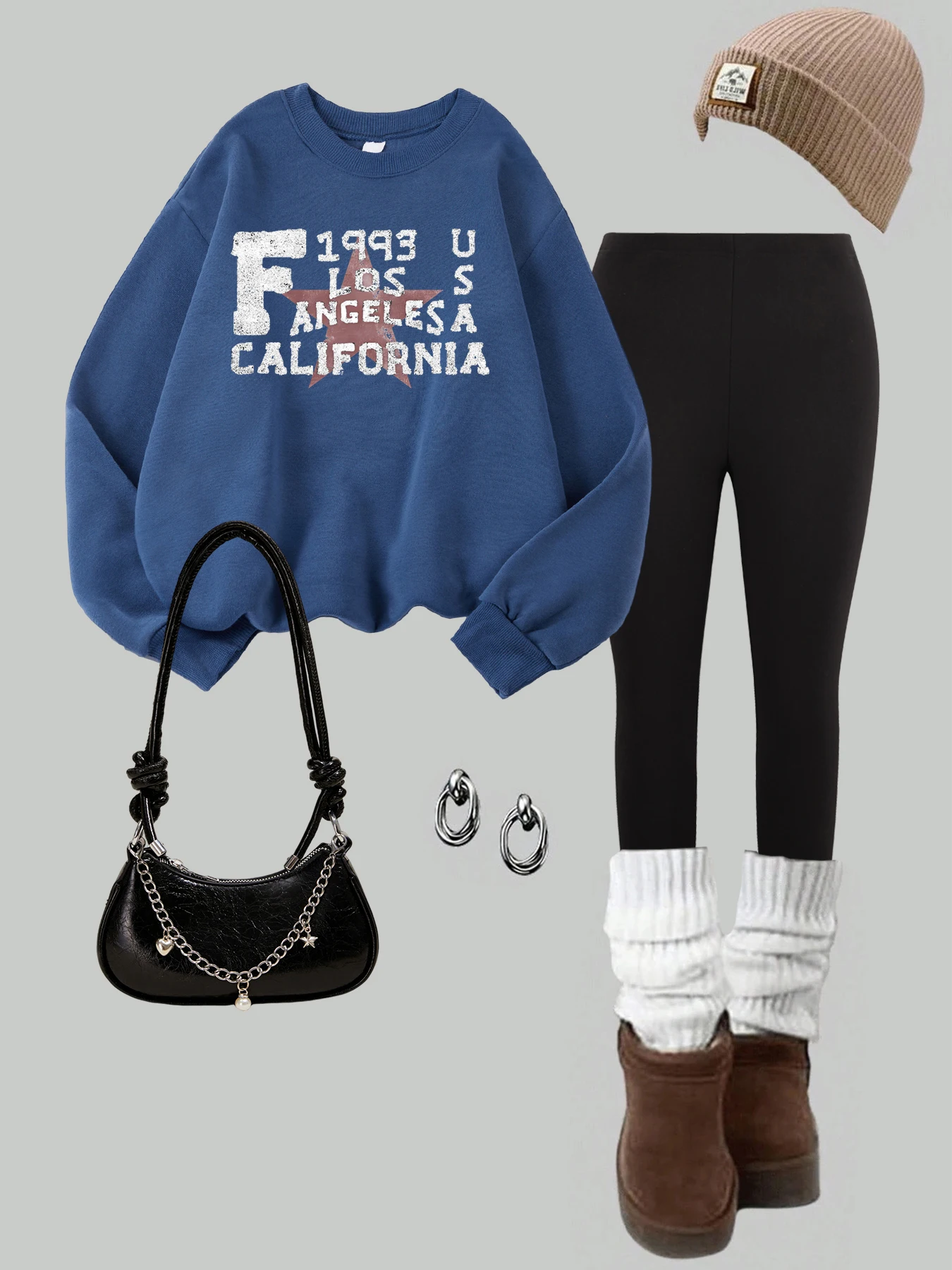 

Женская осенне-зимняя толстовка и леггинсы, комплект из двух предметов, одежда со звездами Лос-Анджелеса, Калифорнии, повседневные флисовые термоштаны