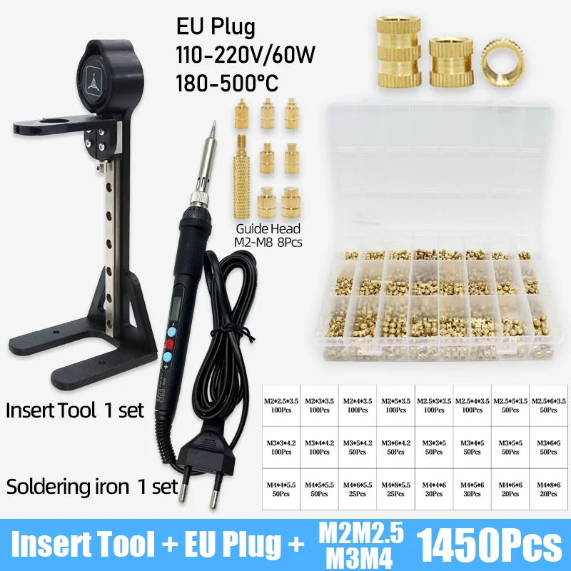 Heat Set Insert Press Tool M2 M3 M4 M5 M6 M8 Messing Gewindeeinsatz Mutter Lötkolben Spitze eingebettete Kupfer Muttern Kit für 3D-Druck – Detail 14