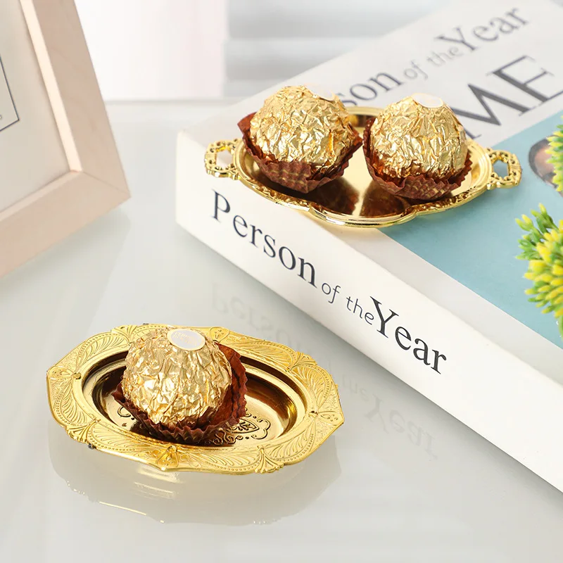 12pcs Plating Gold Small Tray Festive Dim Sum Small Cake Party Gifts Wedding Table Decoration Plate Birthday Party Decorations