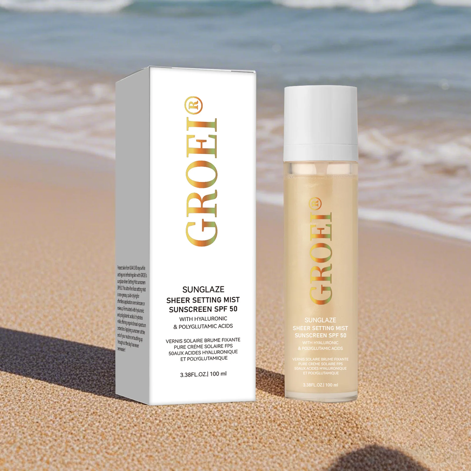 GROEI SPF 50 بخاخ إعداد الواقي من الشمس 100 مل بخاخ واقي من الشمس شفاف، خفيف الوزن وغير دهني #1