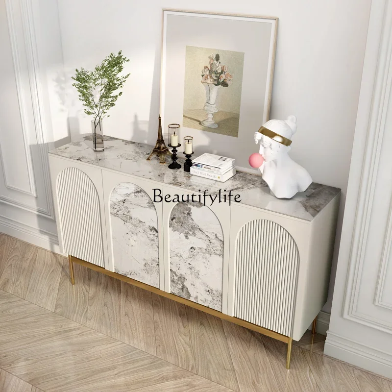 

yj5Italian light luxury minimalist door cabinet rock slab dining side living room storage decoration home shoe cabinet