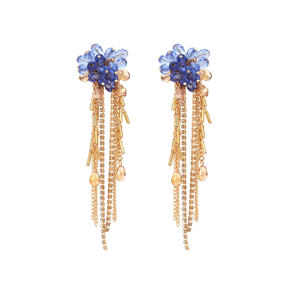 Neuheiten: Rote Blumen-Kristall-Strass-Quasten-Ohrringe für Damen, Modischer Schmuck für Hochzeit, Braut und Party – Detail 5