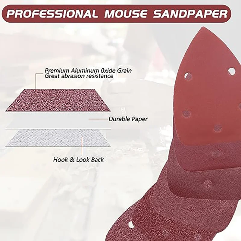 140 x 98mm Mouse Detail Sander Sandpaper 5 Hole 60 Pcs Hook and Loop  Assorted 40/60/80/120/240/320Grit for Polishing Wood Metal