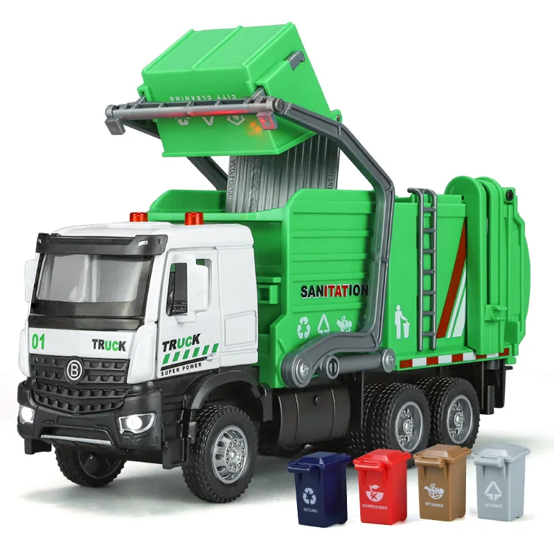 

1:35 Big Alloy City Sanitation Truck Model Simulation Diecast Garbage Sorting Sanitation Clearing Vehicle Toy Present For Kids