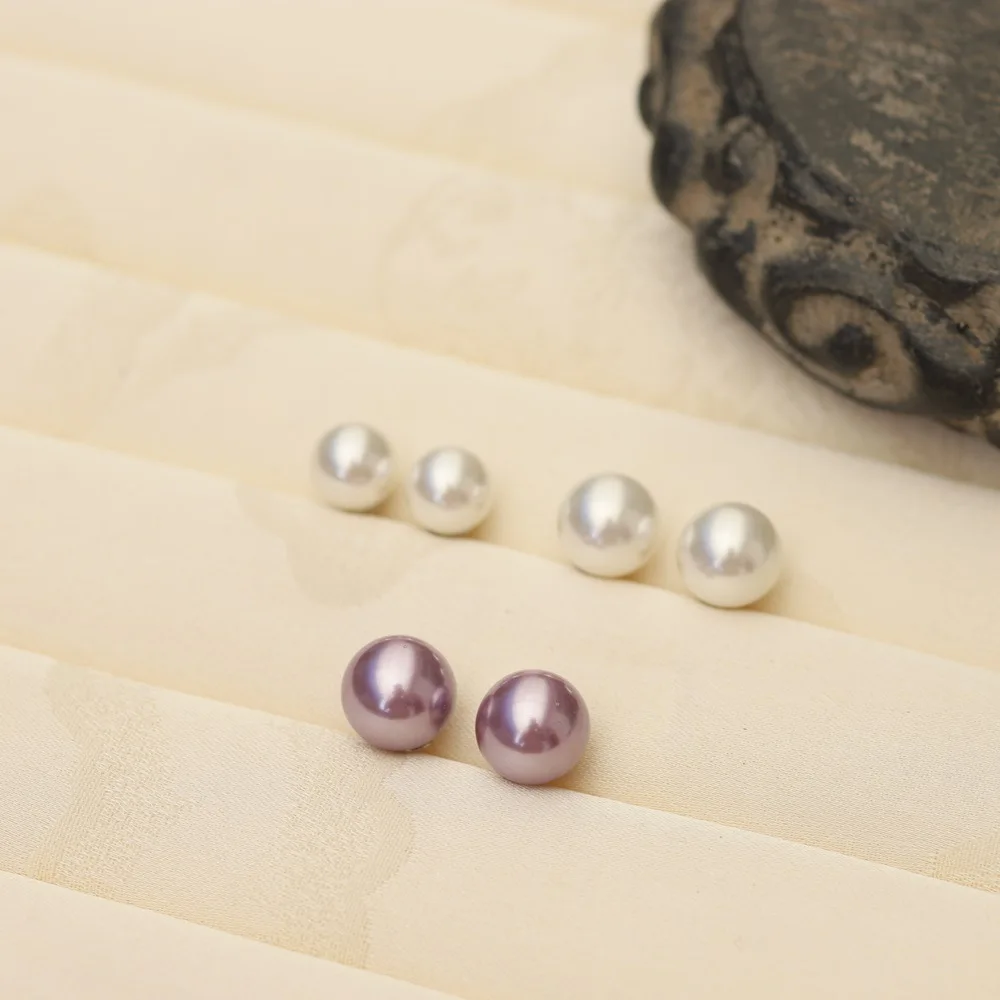【Luxury Natural Pearls】 Deep Sea Pearl Bulb Pearl Ear Clips with Violet Oyster Clamshell 925 Silver Hook Design Women Ear Stud