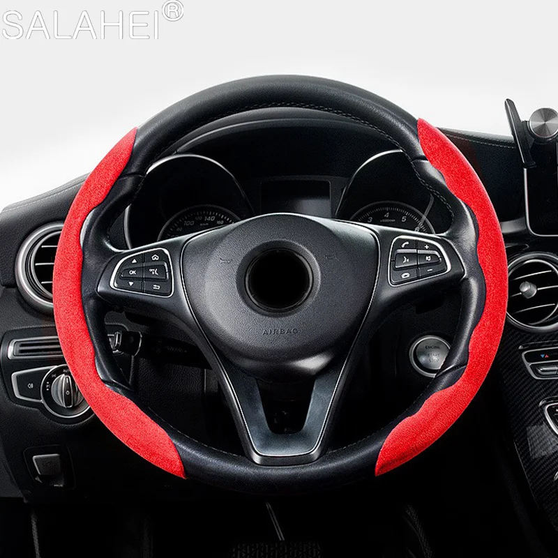 Car Non-Slip Steering Wheel Cover Suede Leather For Fiat 500 2007-2022 500e 2020 2021 500L 2014-2018 500X 2015-2022 Accessories