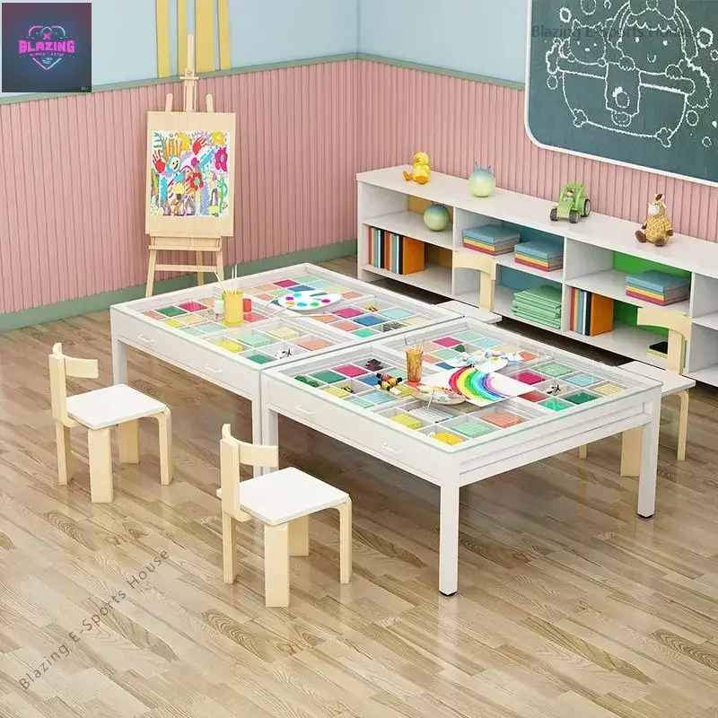 Children's Art Painting Table Kindergarten Training Table and Chair Elementary School Student Handmade Design Drawer Studio