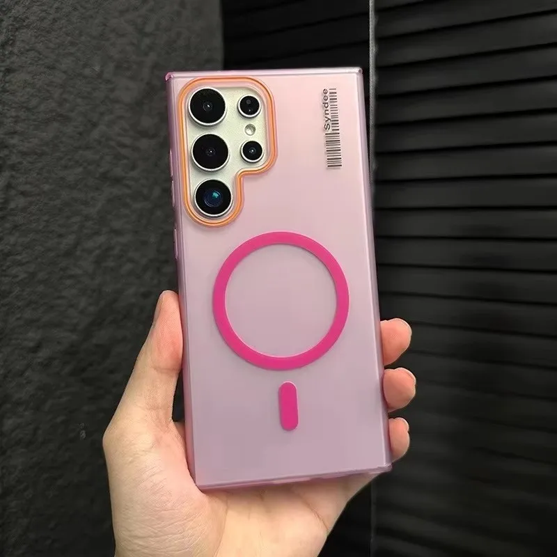 Роскошный чехол для телефона Magsafe с магнитной беспроводной зарядкой для Samsung S25 S24 S22 S23 Ultra Slim Lable Cover для Galaxy S25 Plus