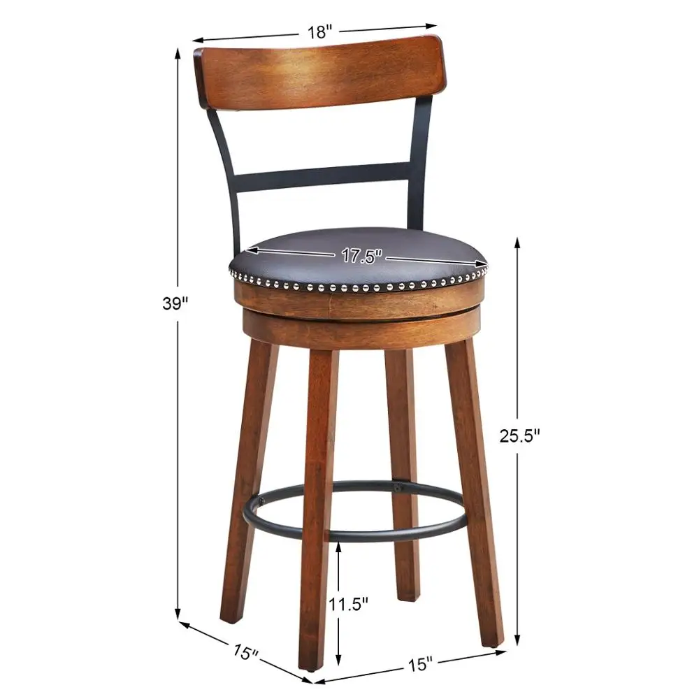 Set of 2 BarStool 25.5" Swivel Counter Height Dining Chair with Rubber Wood Legs