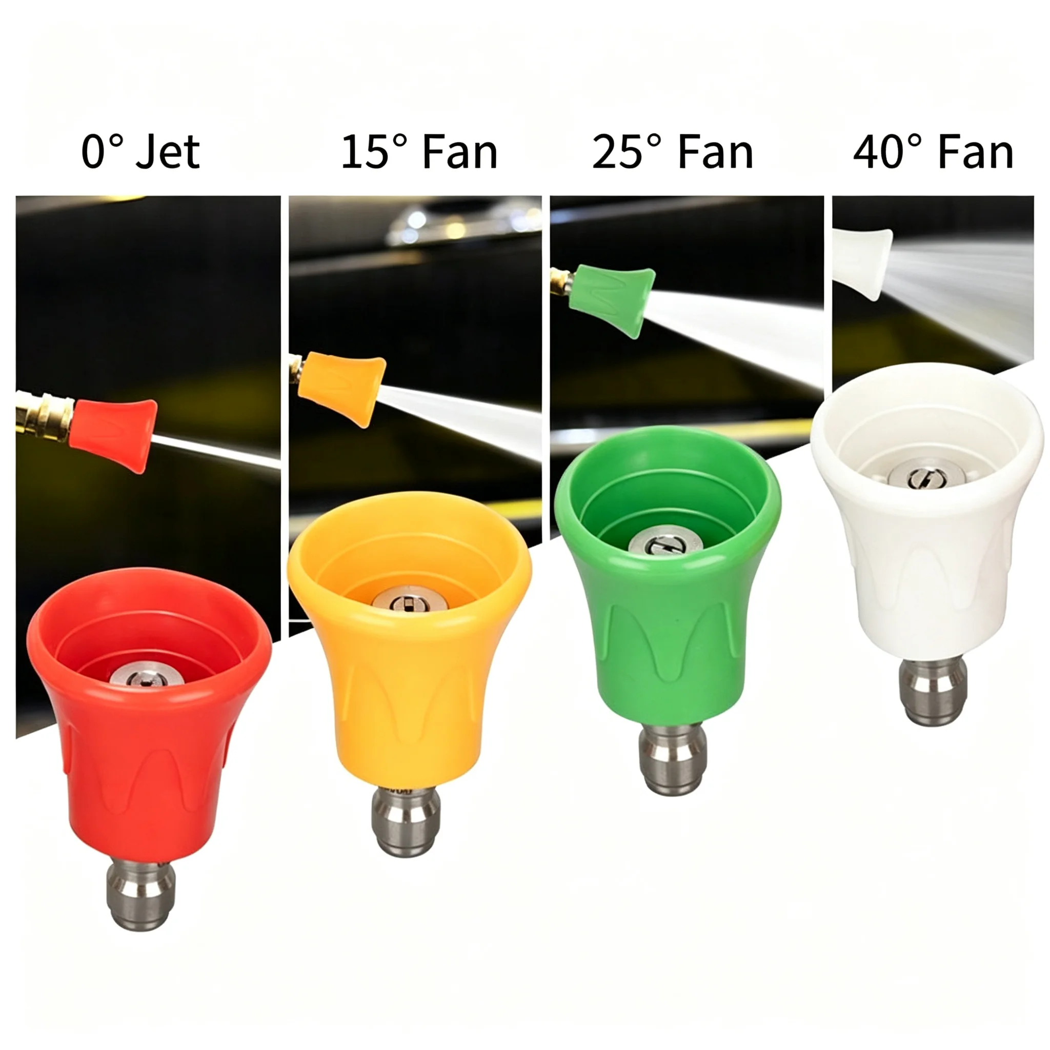 1/4 Quick Connect Pressure Washer Nozzles Anti-Scratch TPE Cover Multi Angle Spray Tips Replacement for Car Cleaning Gun