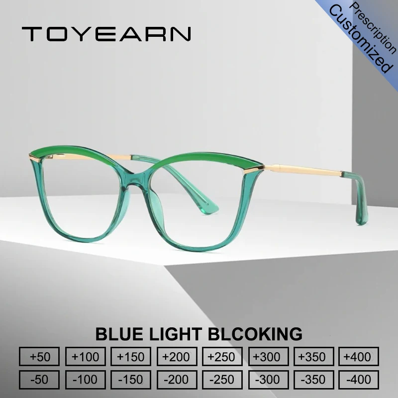 

TOYEARN Myopia Hyperopia Customized Prescription Blue Light Blocking Cat Eye Reading Glasses Women TR90 Optical Eyeglasses Frame