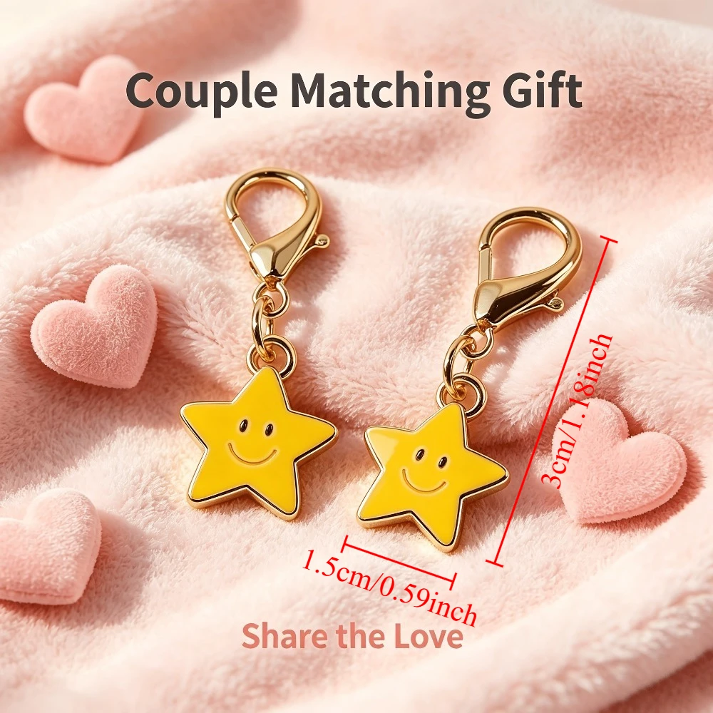 10Pcs Smiley Star Keyring Alloy Lobster Claw Clasp Pendant Cute Happy Face Backpack Purse Decor for Students Class Party Favors