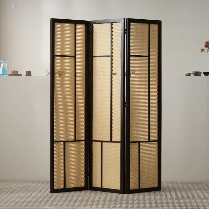 Rattan Screen Partition Living Room Home Entrance Bedroom Imitation Rattan New Chinese Style Foldable Hotel Office Divider