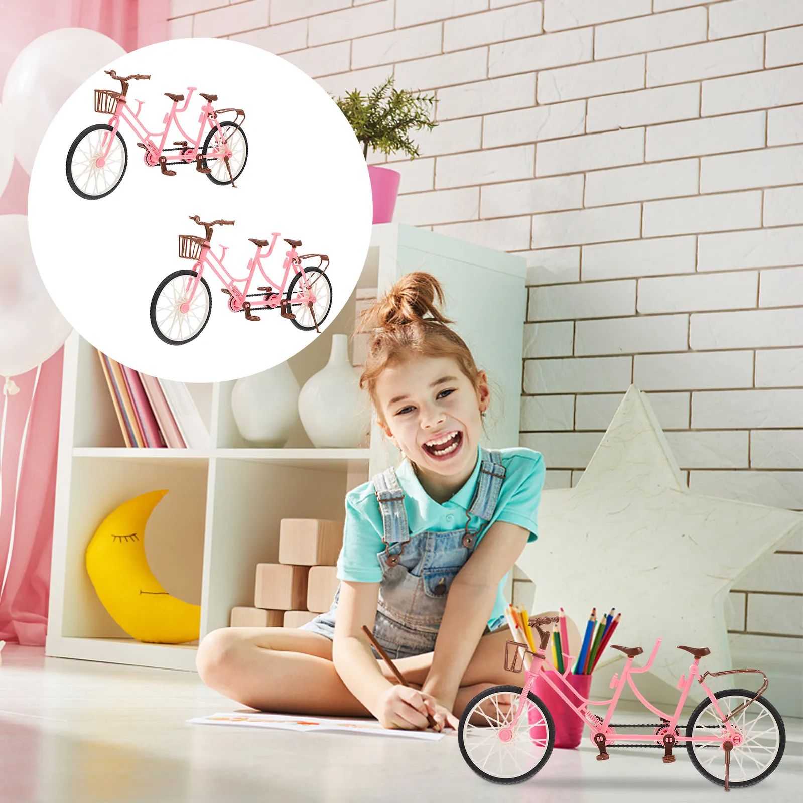 

2pcs Double Seat Bicycle Mini Bike For Educational Plaything Simulation Bike Desktop Decor Cycle Miniature