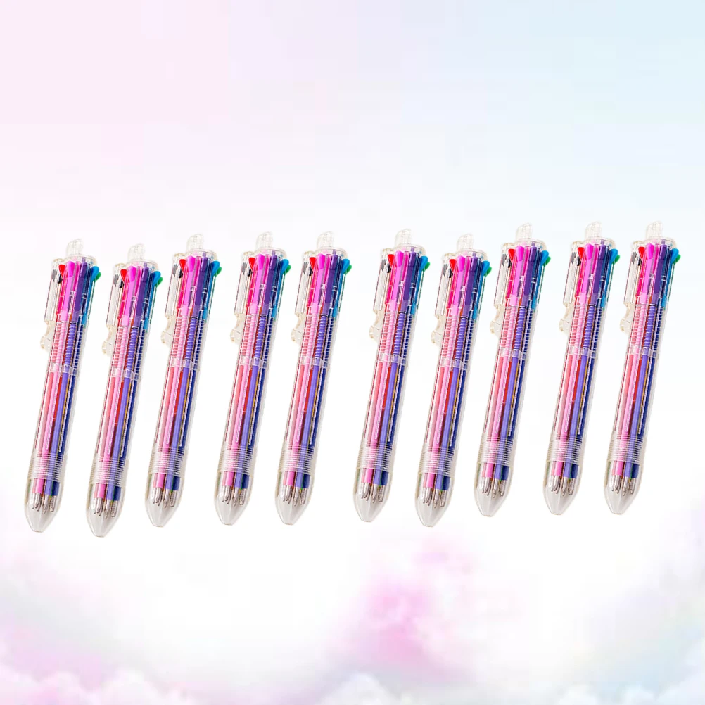 

10 Pcs 8-color Ballpoint Pens Retractable Student Stationery Cute Design Smooth Writing Gel Ink Roller