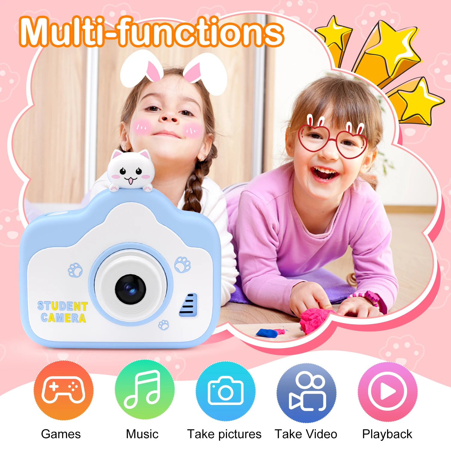 

Cute Cat Kids Mini Digital Camera Anti-Fall 1080P HD with 32GB Card Christmas Birthday Gifts for Boys Girls