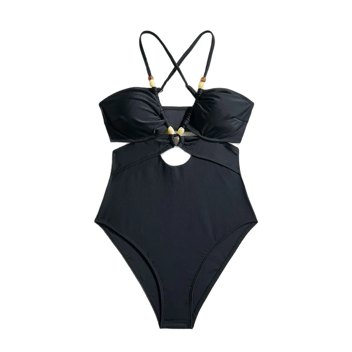 2026 Friendly Push Up One Piece Swimsuit Women Cut Out Halter Neck Tummy Control High Waisted Ruched Swimwear Sexy Beach Outfits