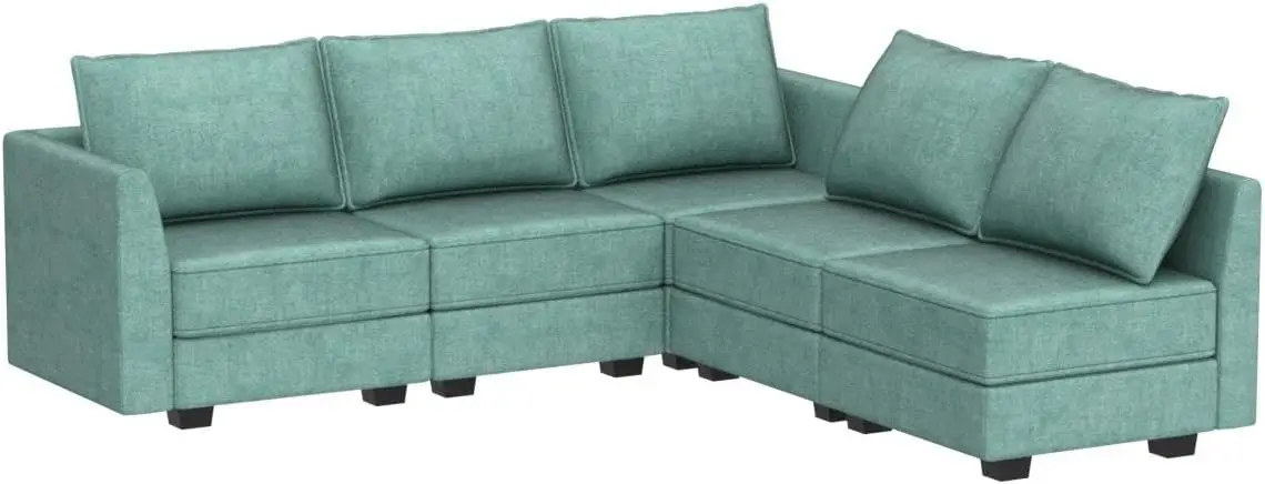 Reversible Sectional Sofa Modern Modular Sectional Couch with Chaise L Shaped Corner Sectional 5 Seater Modular Sofa Aqua Blue