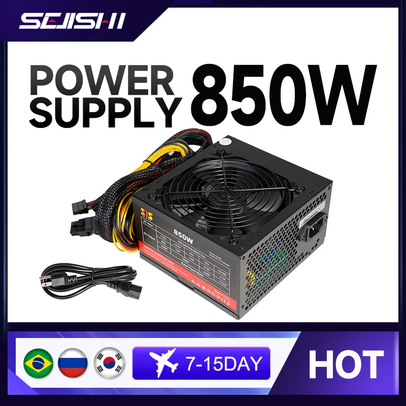 

SEJISHI fonte 850W PC PSU Power Supply Unit Black Gaming Quiet 120mm Fan 24pin 12V ATX Desktop Computer Power Supply for BTC