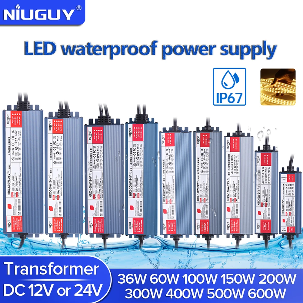 Waterproof lighting transformer AC 220V to DC 12V 24V LED driver power supply 100W 200W 300W 400W 500W 600W outdoor waterproof