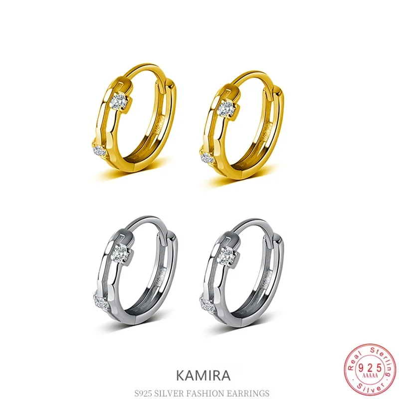 KAMIRA 925 Sterling Silver Double Layer Tiny Zircon Huggie Hoop Earrings for Women Mini Zircon Hoops Dainty Sparkling Jewelry