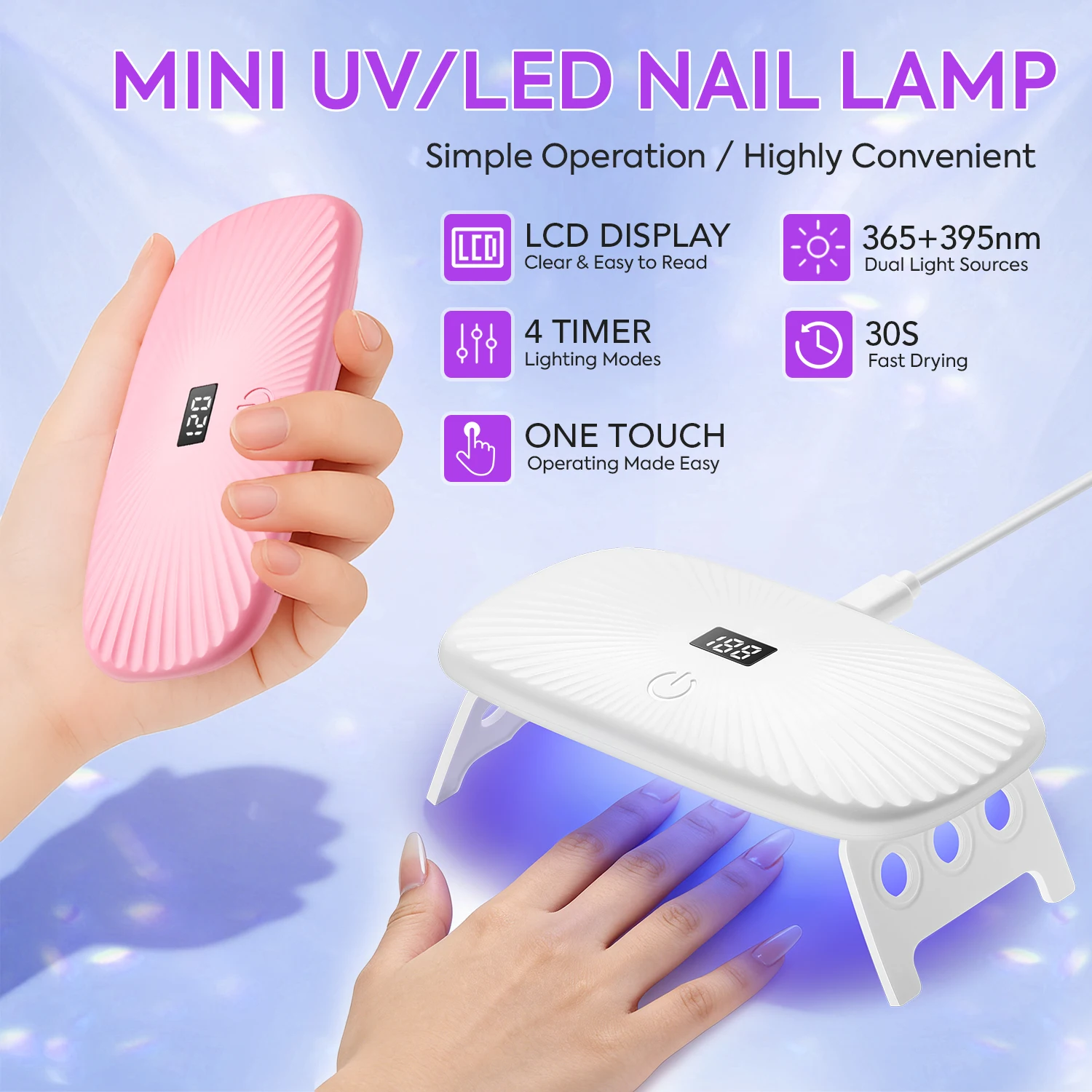 Mini UV LED Nail Lamp Professional LED Gel Nail Dryer With 4Timers Setting Nails For Fast Gel Nail Polish Salon Used