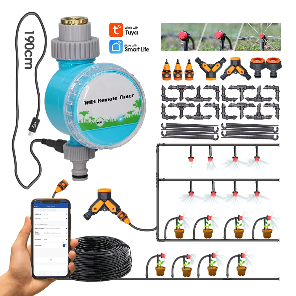 

50-5M Wifi Bluetooth-compatible Garden Irrigation Kits Automatic Smart Digital Watering System Programmable Hose Timer for Yard