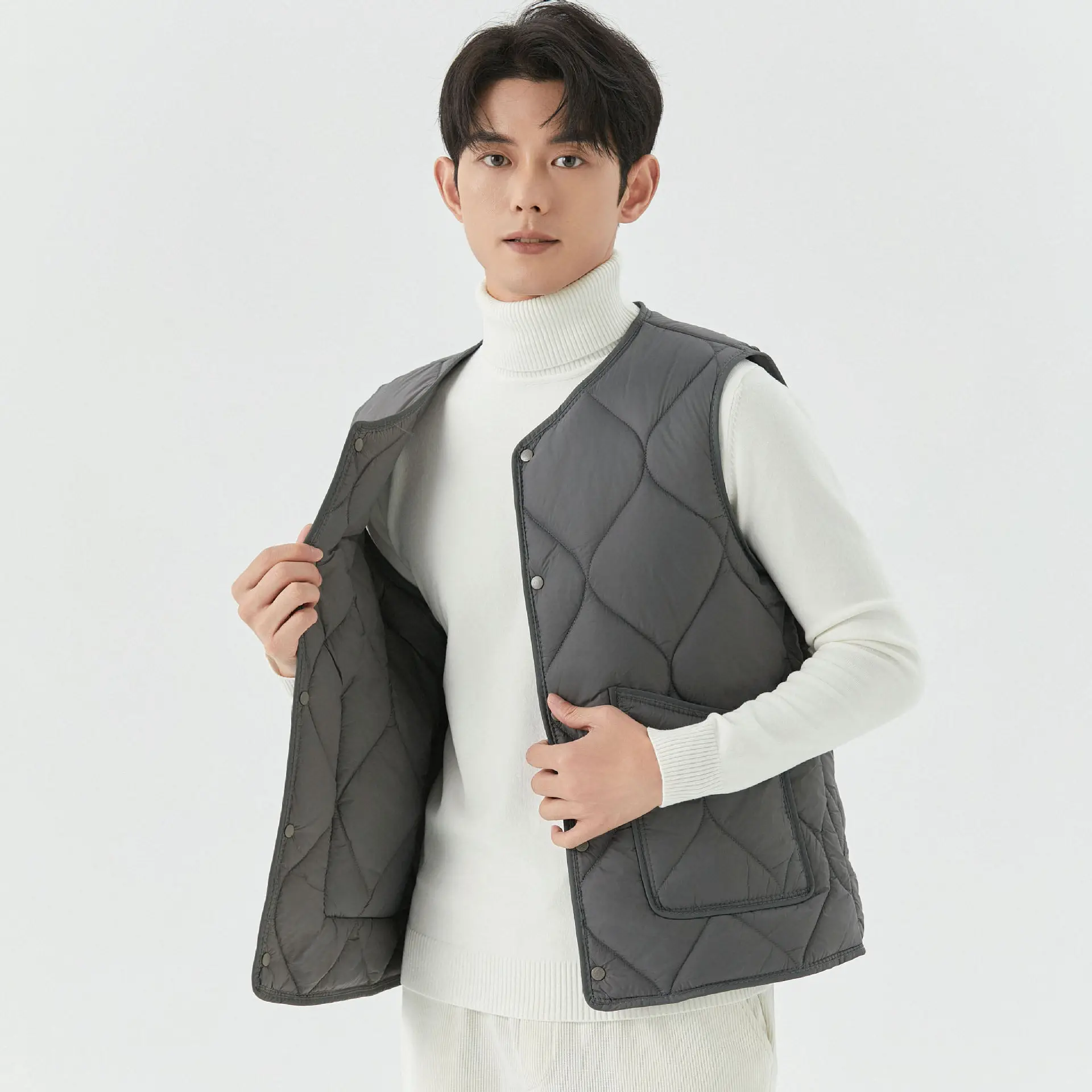 

Wholesale New Unisex Men's Autumn & Winter Lightweight Fleece-Lined Casual Cotton Buttoned Vest Style 2502