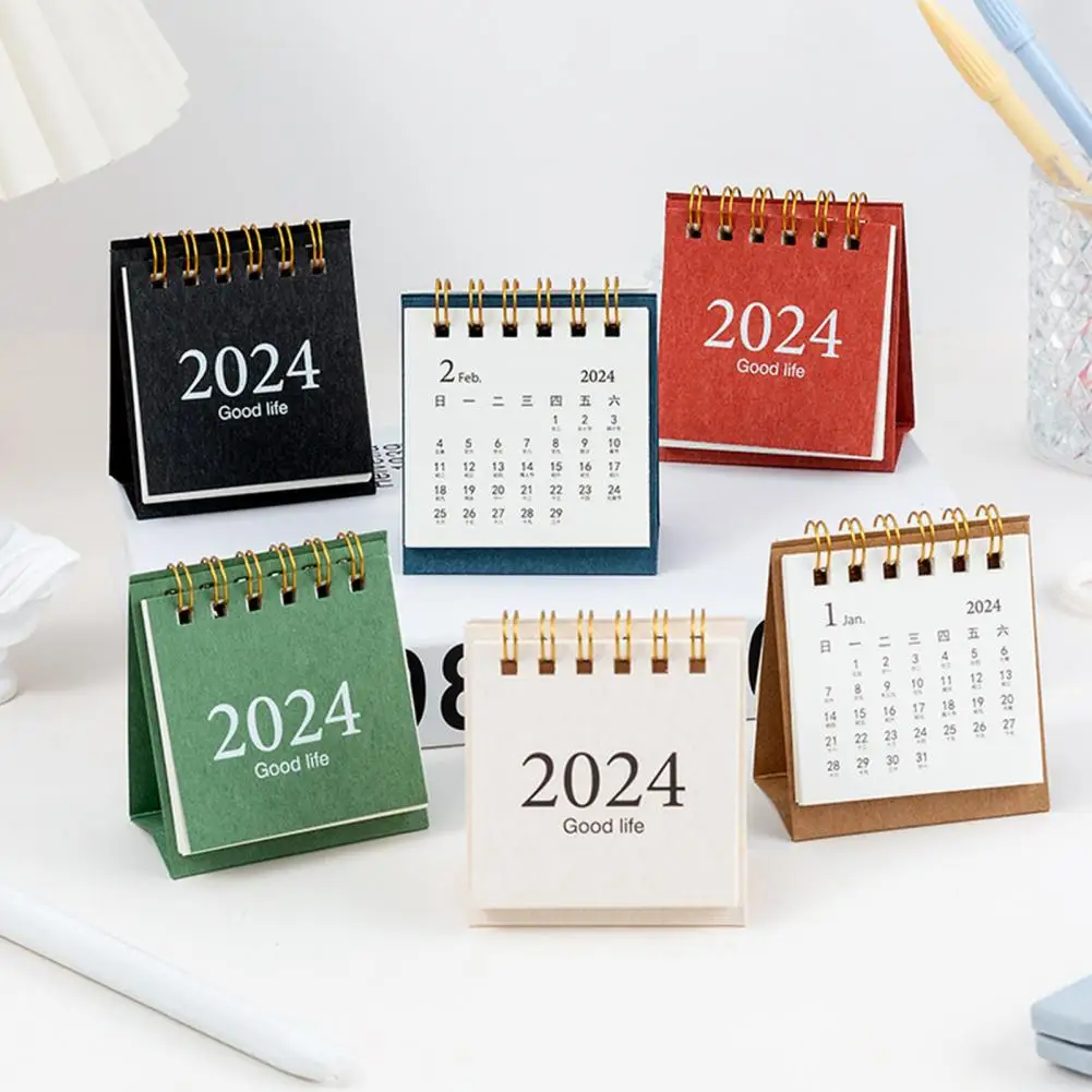 

2024 Desk Calendar Simple Style Plan Book Spiral Coil Page Turning Monthly Calendar Log Year Of 2024 Calendar Table Decoration