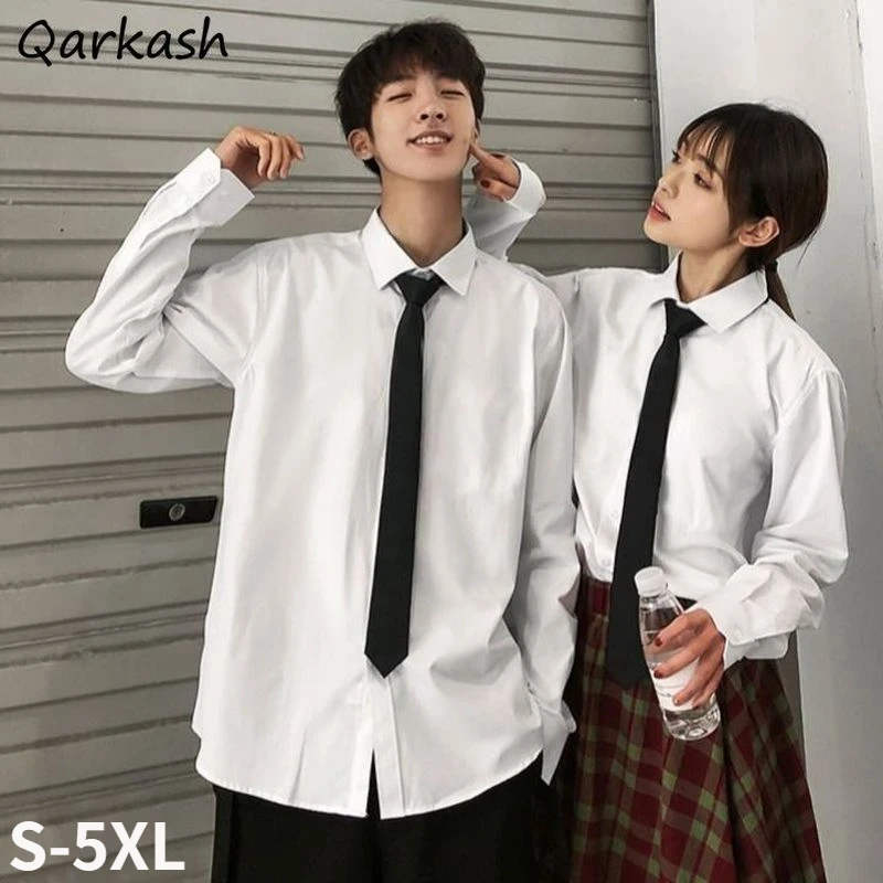 Shirts Women Classic Pure Color S-5XL Couple Japanese Style Preppy Leisure Daily Spring Fashion Cute Popular Minimalist Solid