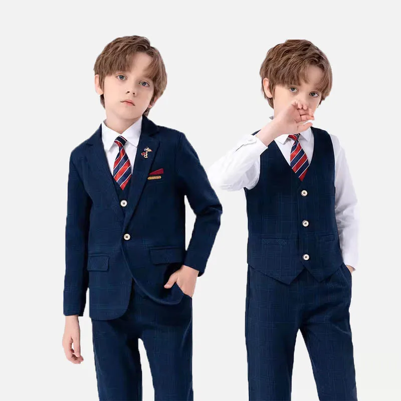 4Pieces/Set Jacket Vest Pants Bowtie Boys Photograph Suit Kids Easter Church Ceremony Dress Children Birthday Party Costume