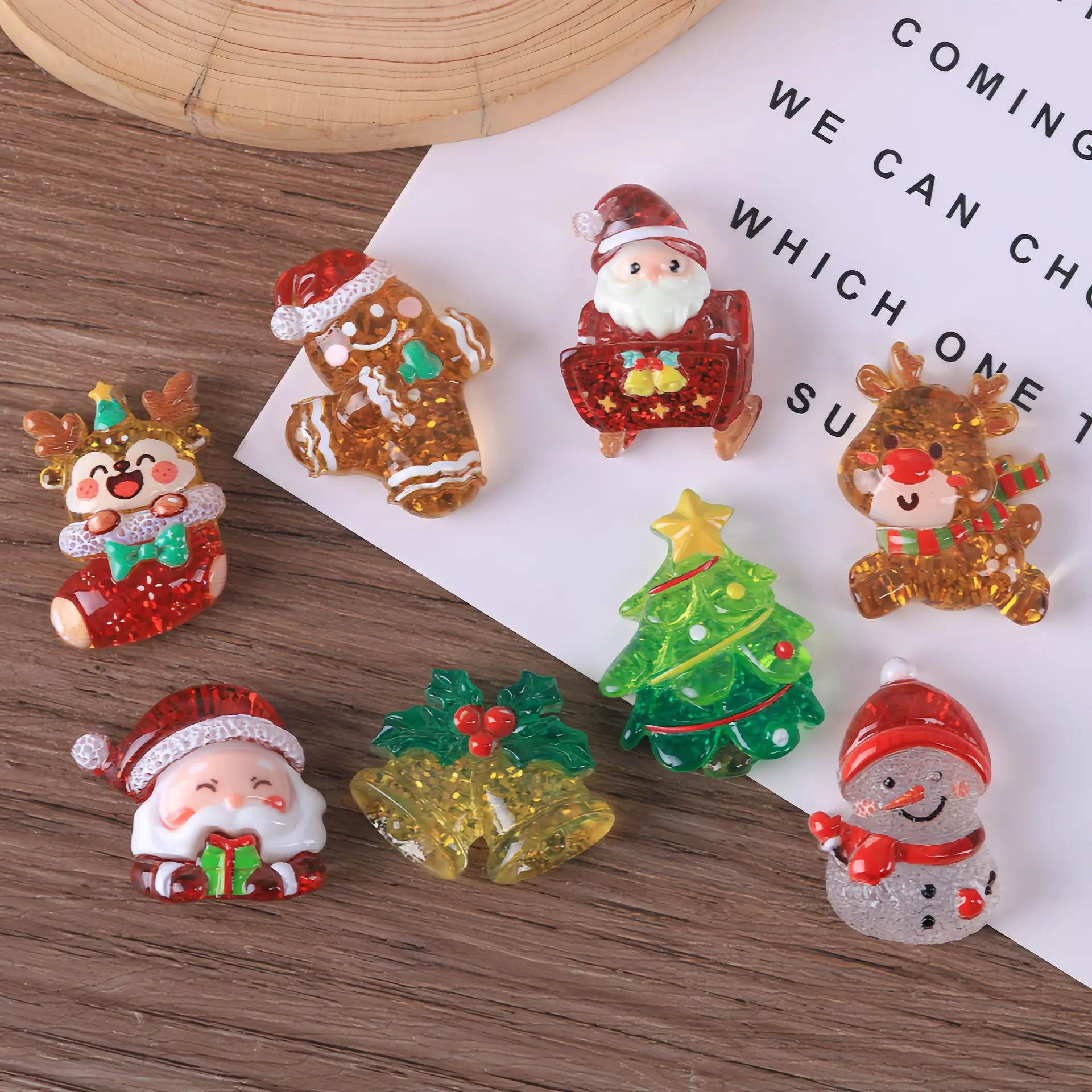 5pcs Mini Transparent Glitter Christmas Resin Charms Snowman Santa Claus DIY Accessories Craft Supplies Desktop Decorations