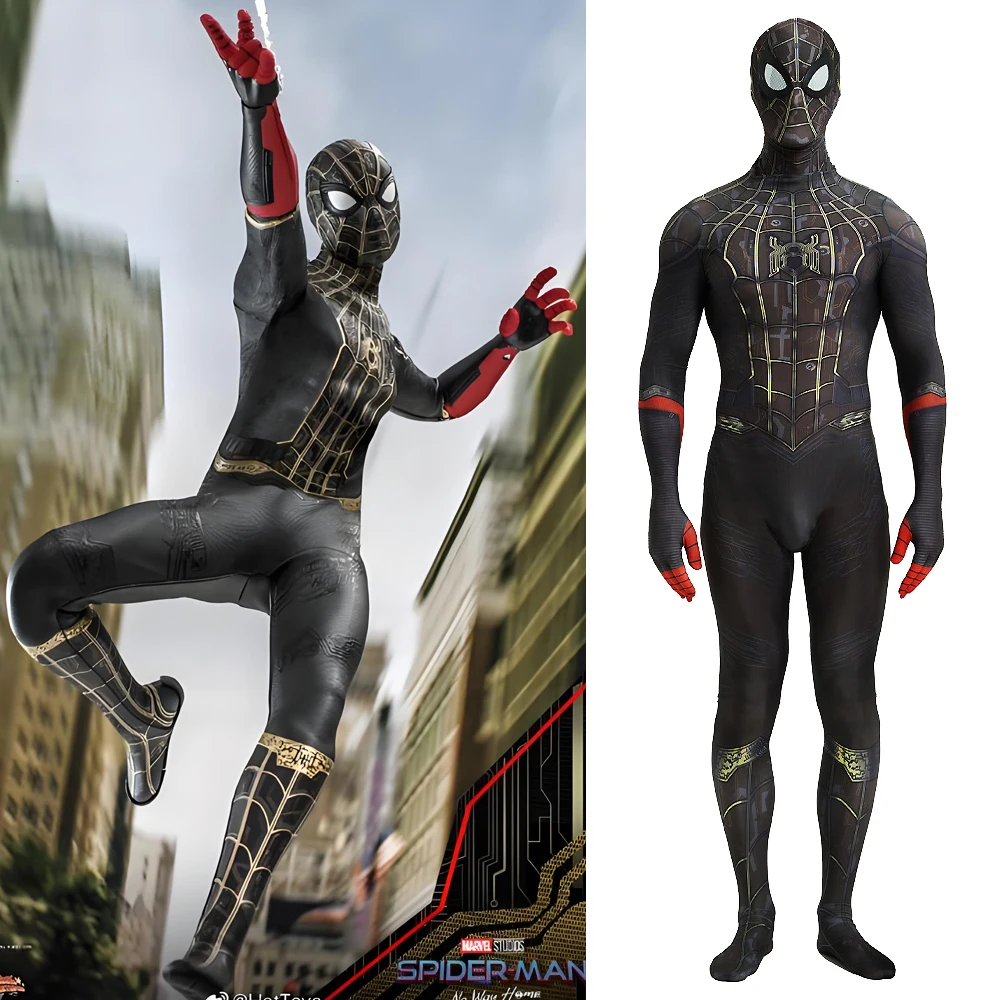 

Человек-паук без пути, домашний косплей, черное золото, боевой костюм, костюм из спандекса с 3D принтом, боди зентай, костюм на Хэллоуин для взрослых и детей