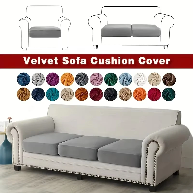 Velvet Sofa Seat Covers Plush L-shaped Sofa Cushion Covers Elastic Slipcover All-inclusive Couch Sofa Cover For Home Dining Room