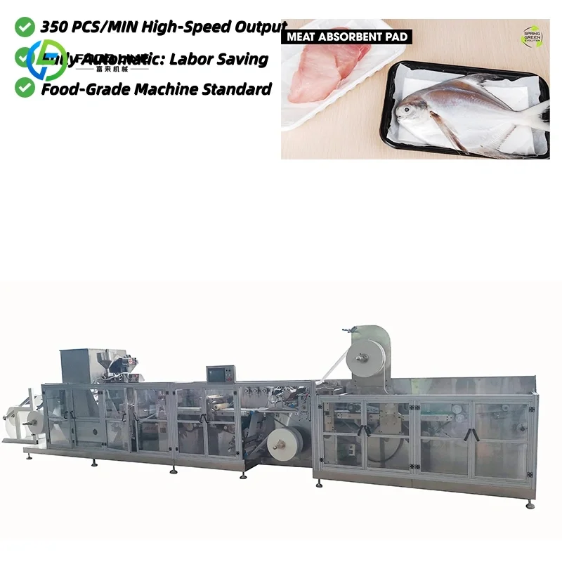 Customized Fully Automatic Food Absorbent Pad Making Machine with PLC Touch Screen for Meat Fish and Fruit Packaging