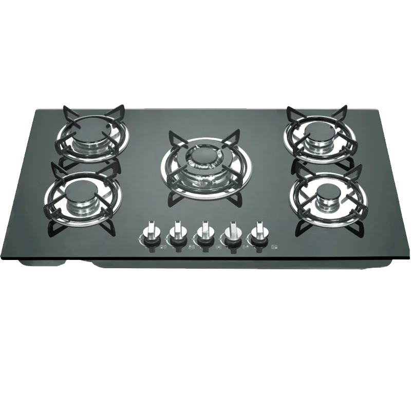 Popular New Arrival 900mm Built-In Class a Gas Hob with Tempered Glass 5 Burner Cooker Cast Iron Support for Hotel Household Use