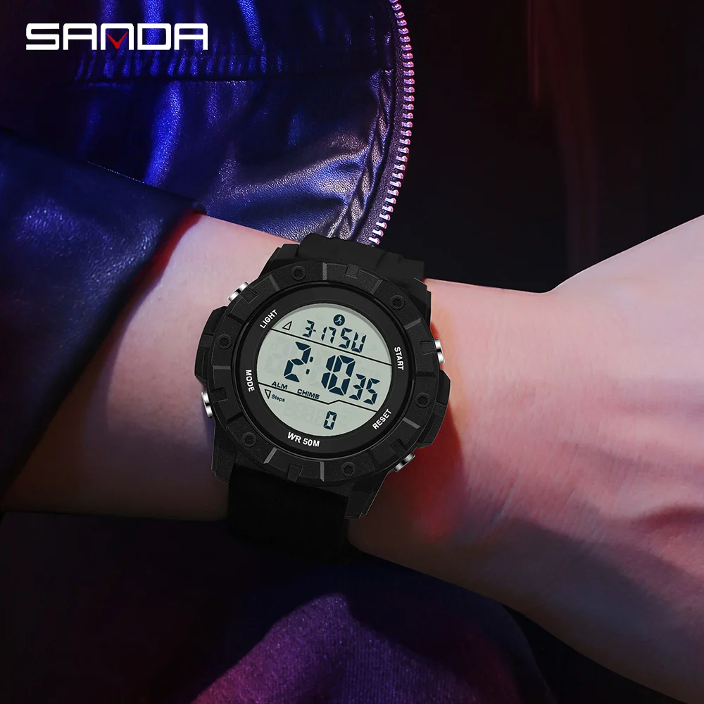 Fashion SANDA 2193 Men's Military Sports Watch Calorimeter Waterproof LED Countdown Alarm Student Digital Watch