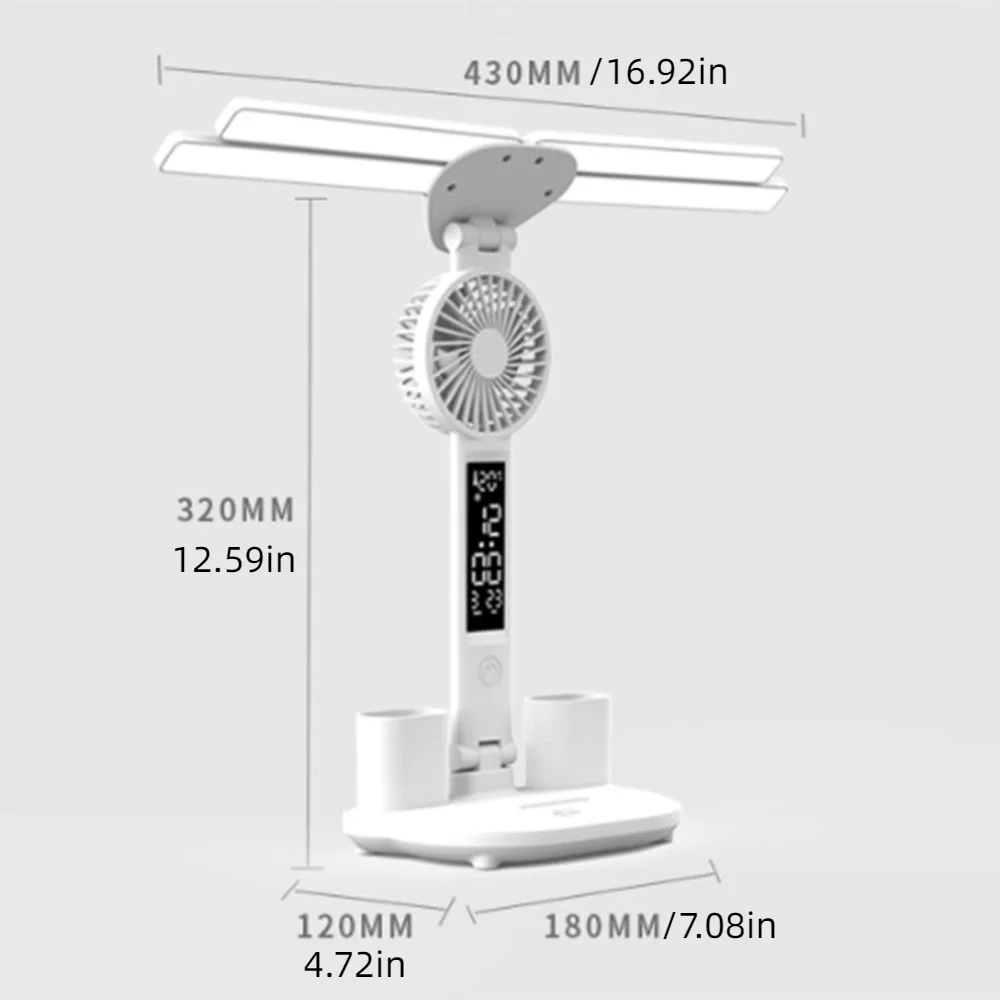 With Fan And Clock Dispaly Study Table Lamp 3 Color Four Headed Reading Desk Lamp Multifunction USB Plug Led Table Light Summer