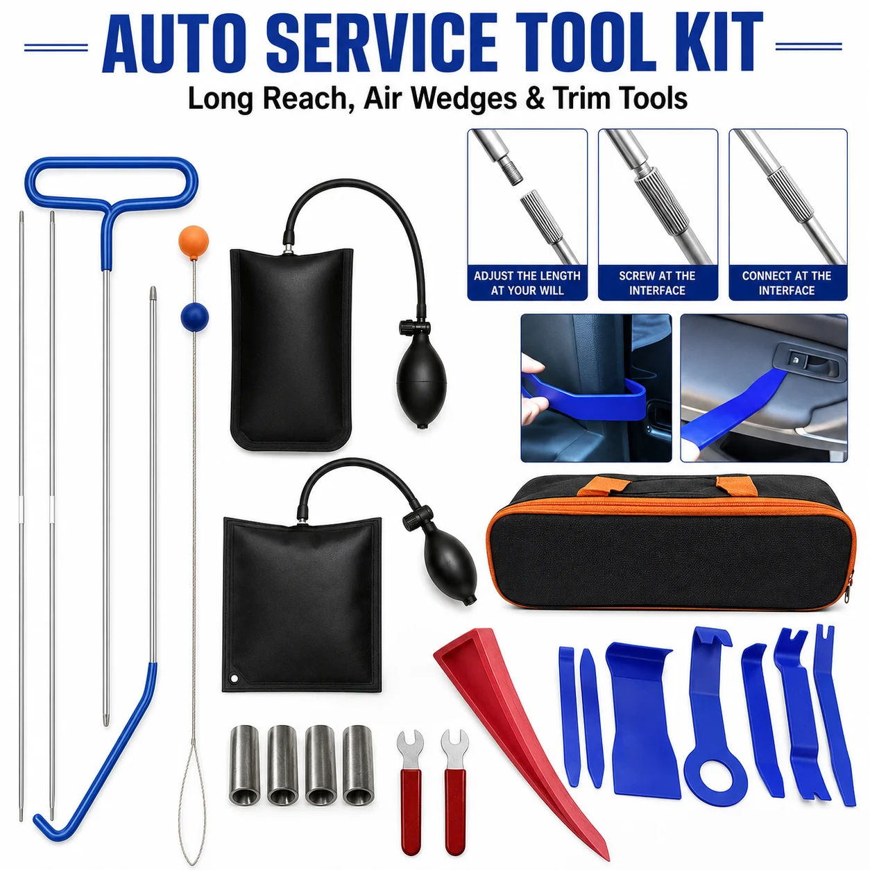 Professional Car Repair Tool Kit & Portable Auto & Truck Maintenance Set with Carrying Bag Long Reach Grabber for Car Truck