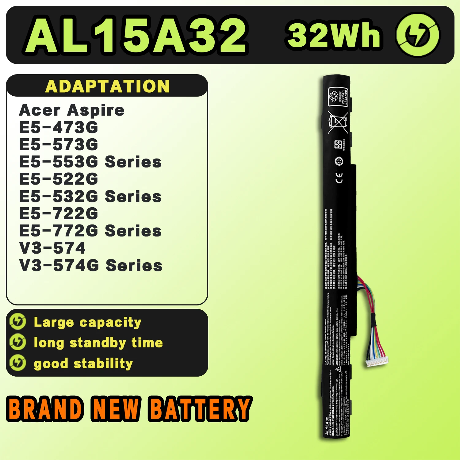 SAT AL15A32 New Laptop Batteries Replacement For ACER Aspire E5-473G E5-573G E5-553G 14.8V-32Wh-2200mAh