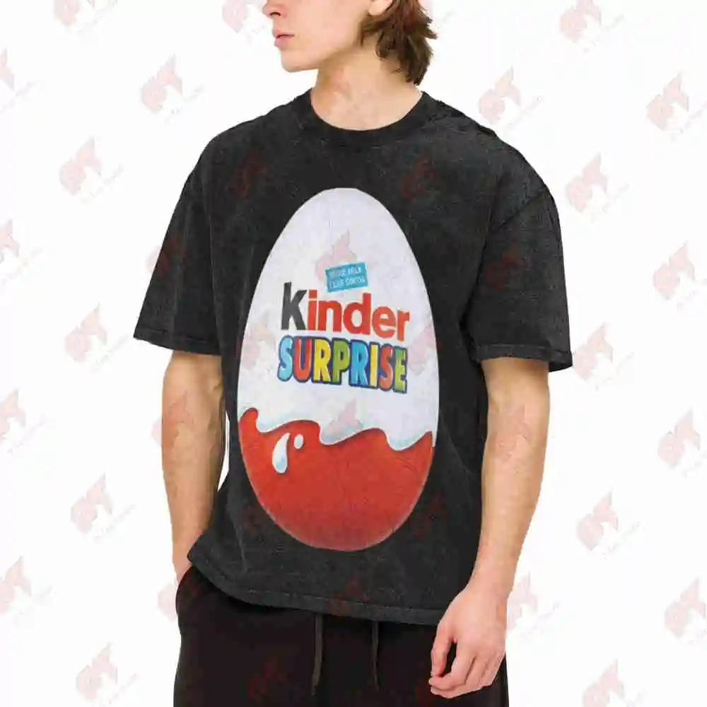Kinder Surprise Retro European Vintage Washed Tee Pure Cotton T-Shirt