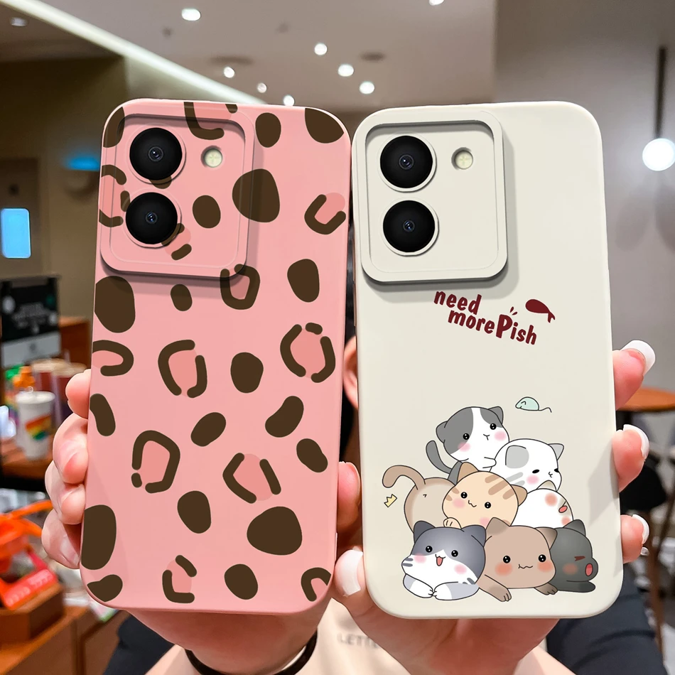 Case For Vivo Y36 Cute Cat Soft Liquid Silicone Back Cover Full Coverage Anti Slip Bumper For Vivo Y 36 VivoY36 Coque Capa Funda