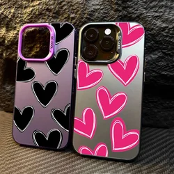 Funda de plata con electrochapa de corazón de amor de lujo para iPhone, 15, 14 Pro Max, 11, 12, 13 Pro, 7, 8 Plus, X, XR, XS, 13, cubierta trasera a prueba de golpes