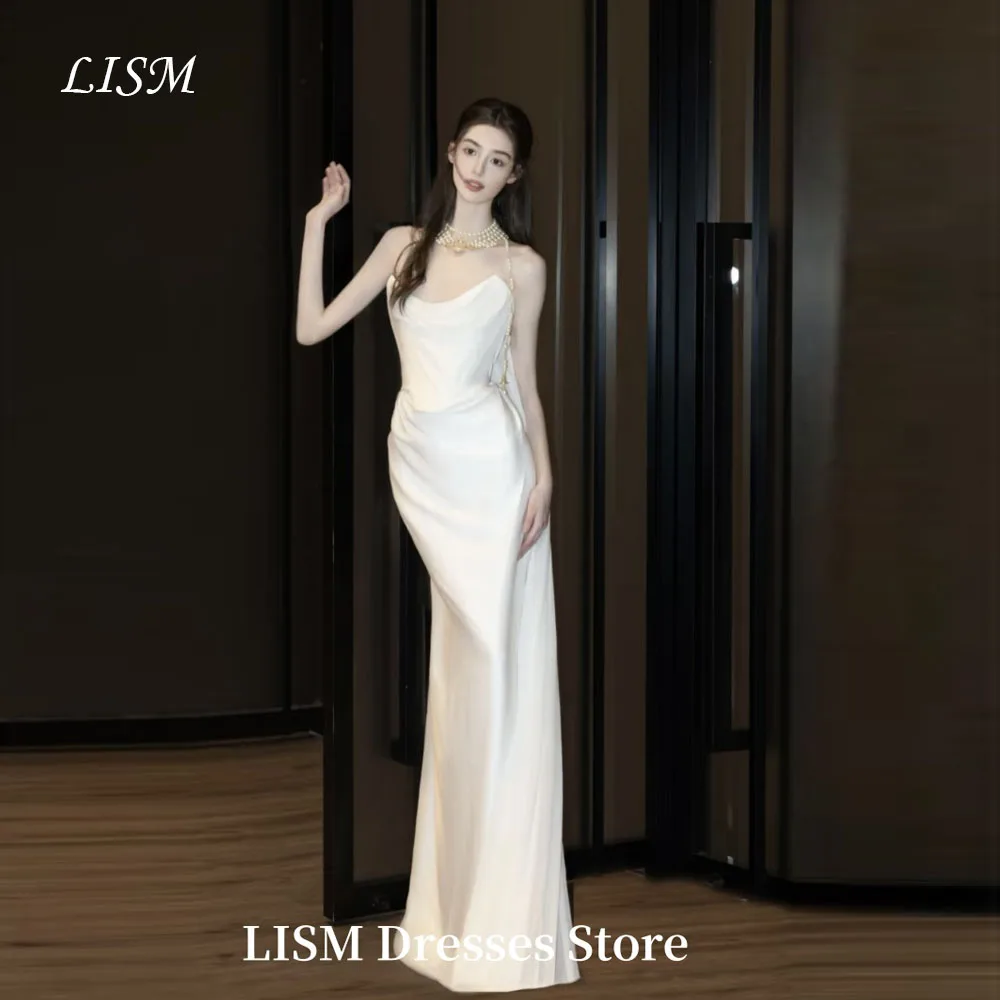 

LISM Simple A-Line Korea Wedding Dresses Strapless Soft Satin Floor Length Elegant Bridal Gowns 웨딩드레스 Customized Corsets