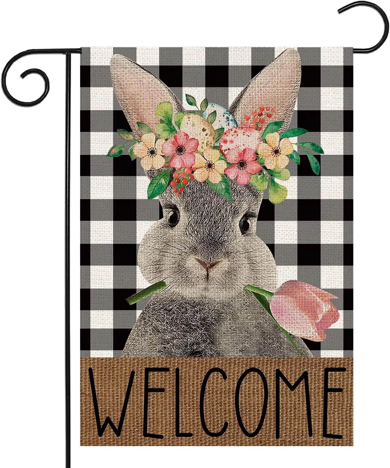 Easter Bunny Garden Flags 12x18 Double Sided - Spring Tulip Welcome Yard Flag Burlap Easter Outdoor Decorations Rustic Buffalo P