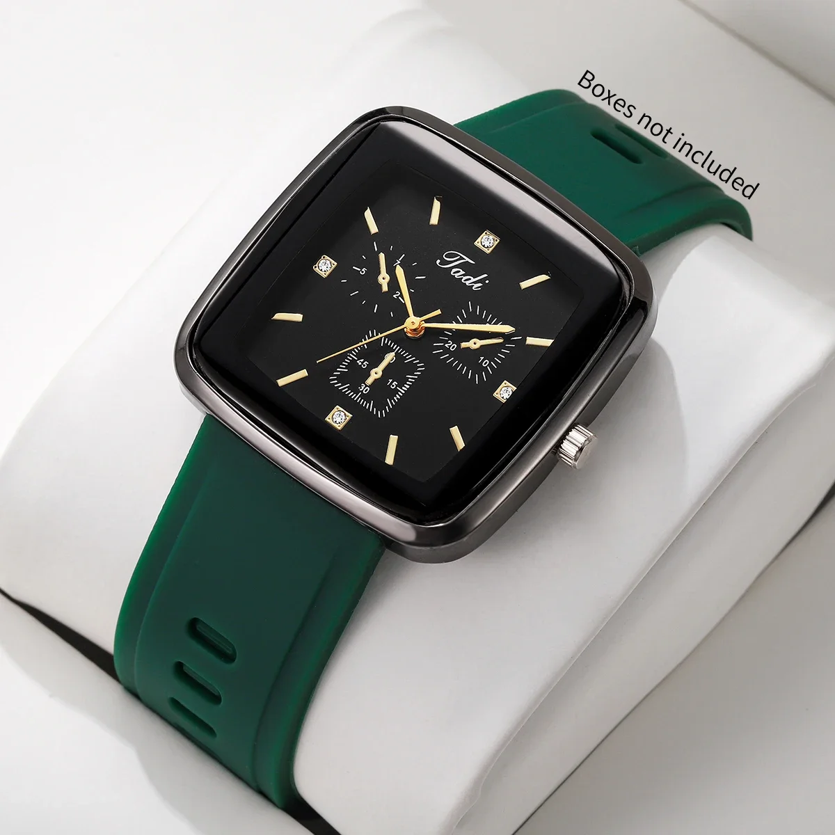Fashion  Green Silicone Band Women Watch Rhinestone Square Ladies Dress Quartz Wristwatches Clock Relogio Feminino (Without Box)