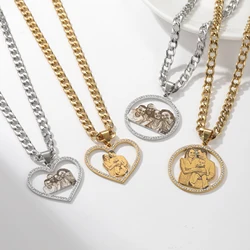 Qitian Custom Photo Necklace With Heart Engraved Family Picture Jewelry Personalized Gold Stainless Steel Pendant For Women Gift
