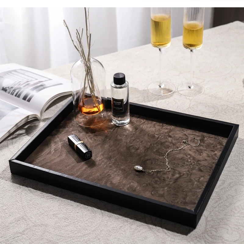 

Wabi-sabi European style simple leather imitation wood grain tray living room coffee home cloakroom jewelry storage