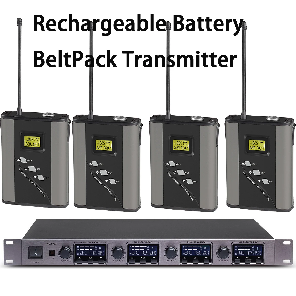 Top Rechargeable 4 BodyPack Digital Wireless Microphone System 400 Channel 4 Lapel Belt Transmitter  MiCWL D700 Series