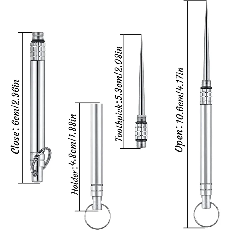 6 قطع من أعواد الأسنان المعدنية المصنوعة من التيتانيوم، أعواد أسنان جيب محمولة قابلة لإعادة الاستخدام مع حامل أعواد أسنان من الفولاذ المقاوم للصدأ